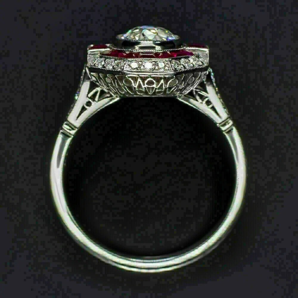 3.8Ct Art Deco Style Lab Created Diamond Ruby Engagement 14K White Gold FN Ring