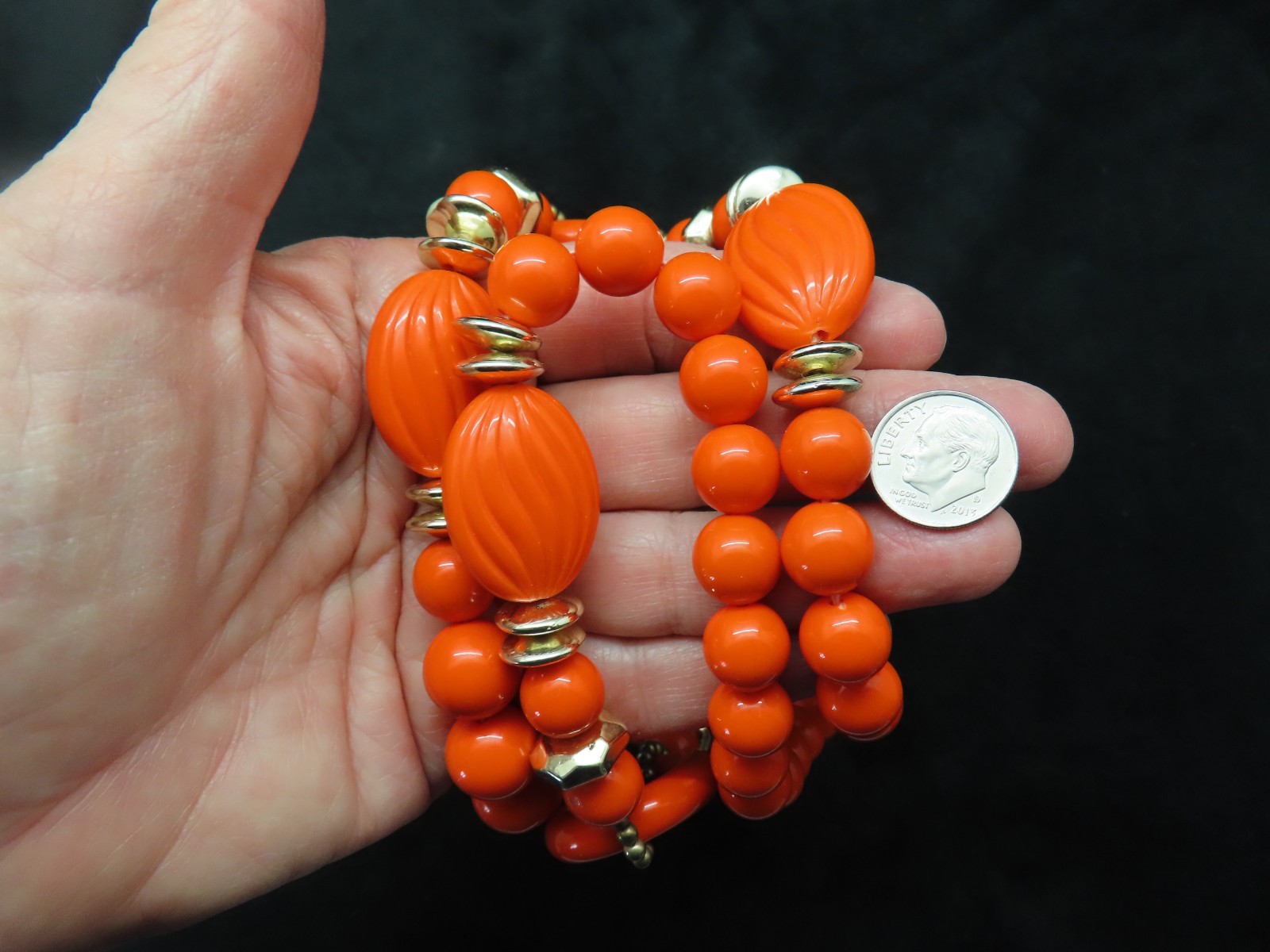 Vintage 1970’s Bright Orange Lucite Bead Necklace