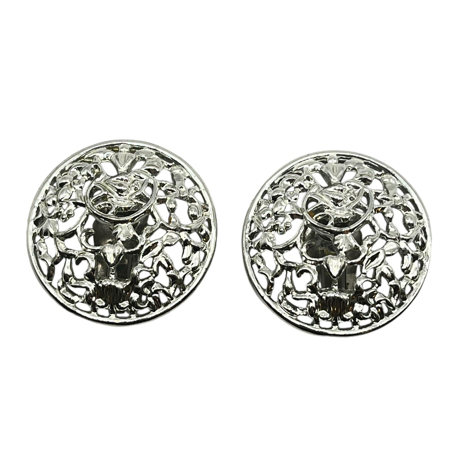 Sarah Coventry Silver Filigree Clip On Earrings Round Signed Vintage Costume