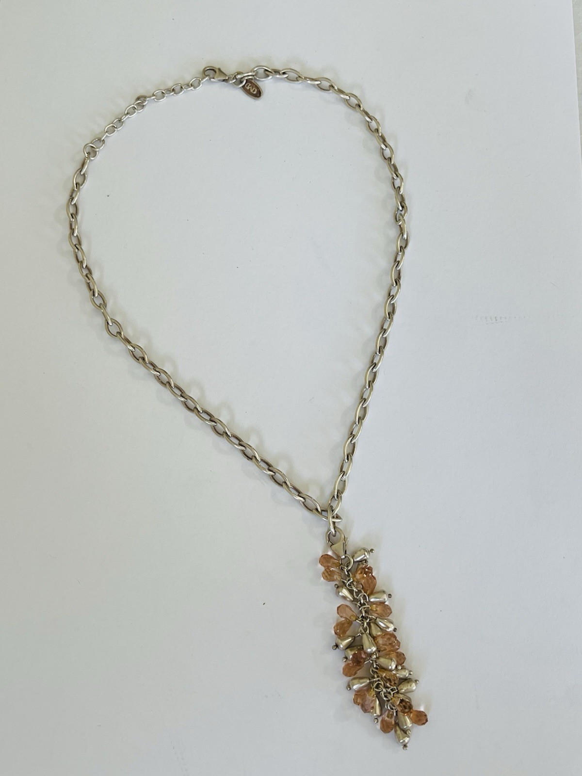 Vintage Sterling Silver Chain Citrine Drops Cluster Lariat Tassel Necklace 30g