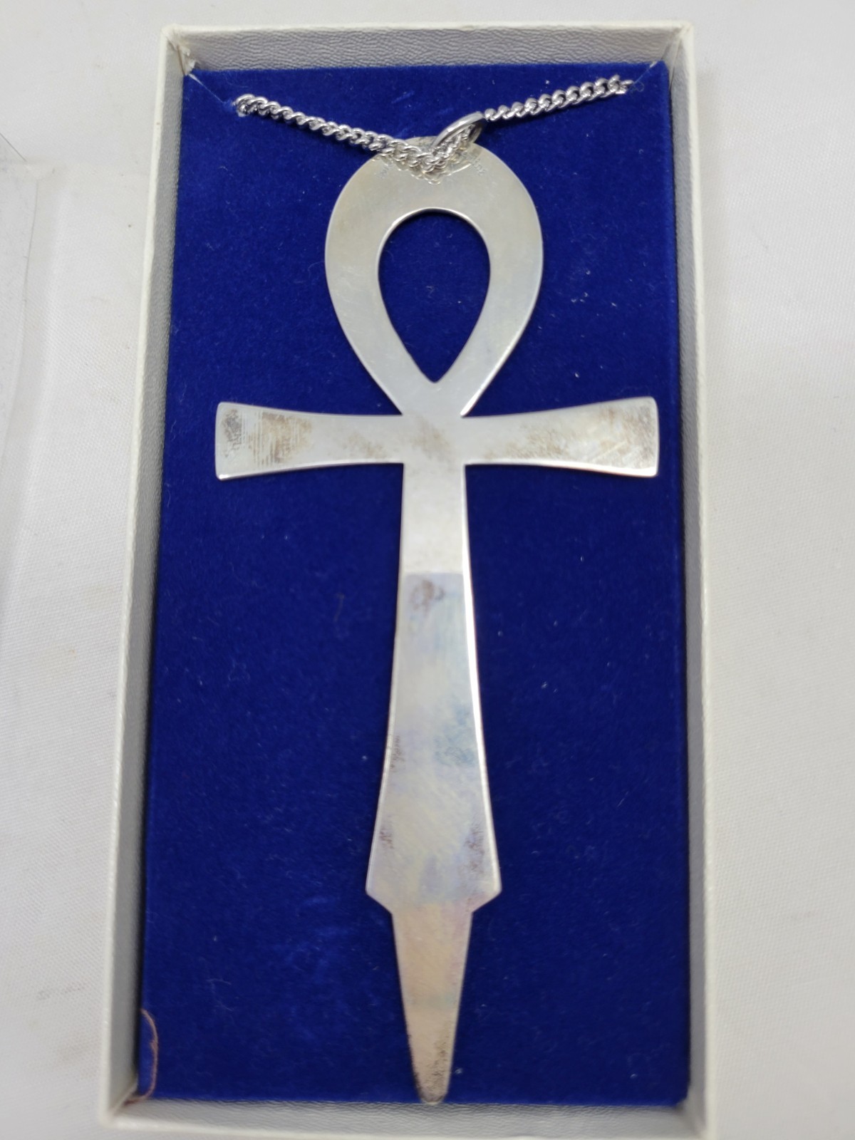 RARE Vintage International Sterling Co. ANKH 5 ” Necklace Ornament Original Box