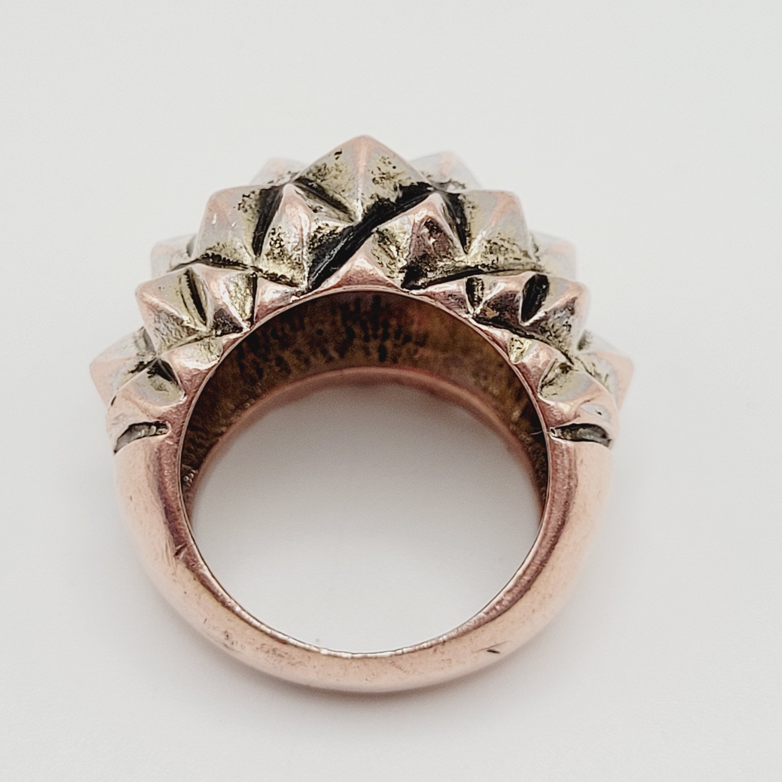 Brutalist Modernist Spike Geometric Pyramid Quilt Dome Mix Metal Tone Ring 6.5