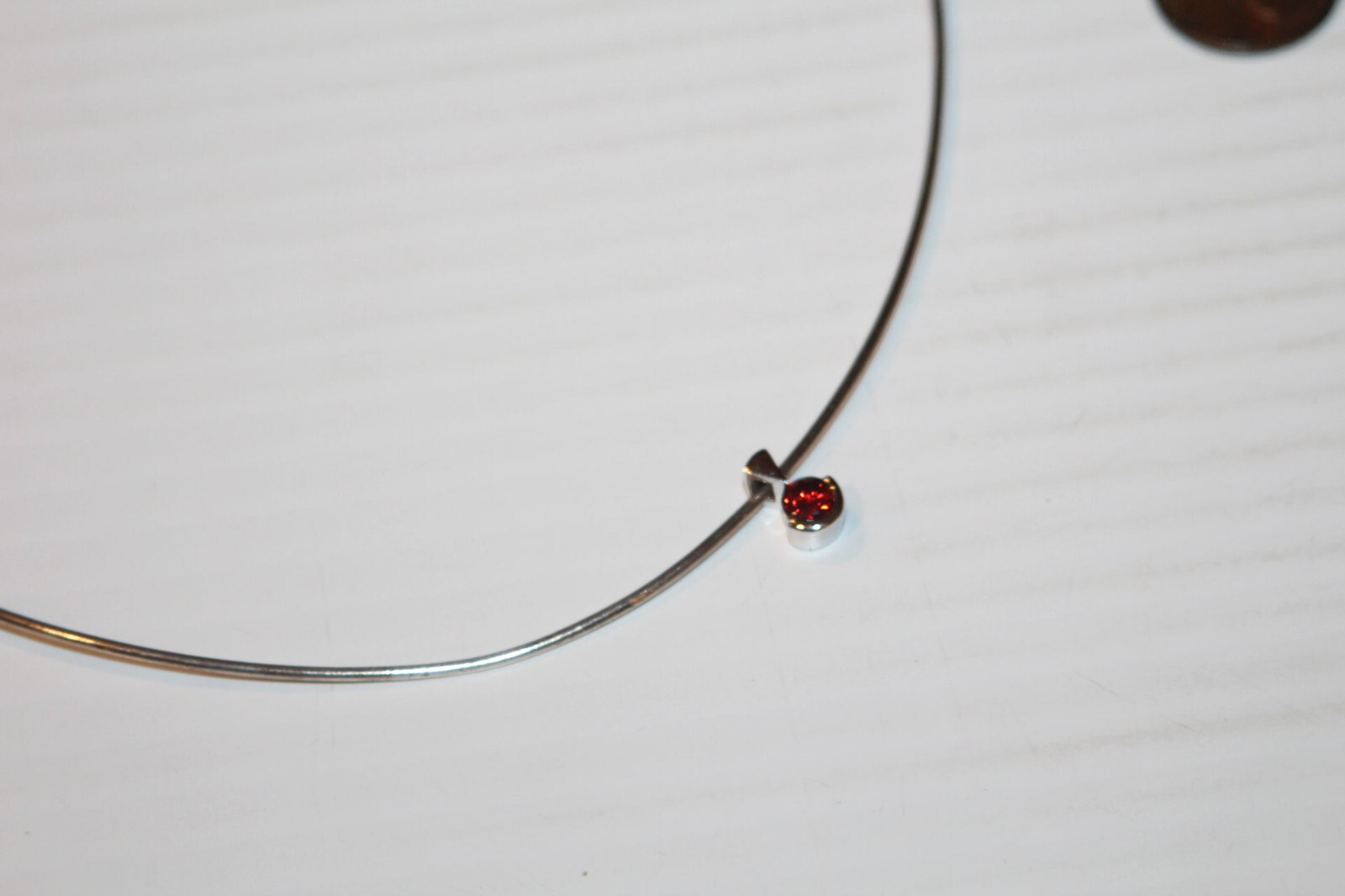 Estate Sterling Silver Neckwire Choker Chain 925 Necklace + Synth Ruby Pendant