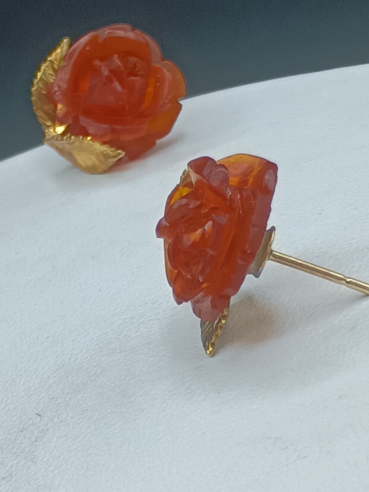 Amber Guild Earrings Stud 1/20 12K GF Gold Filled Rose Carved Amber .75”