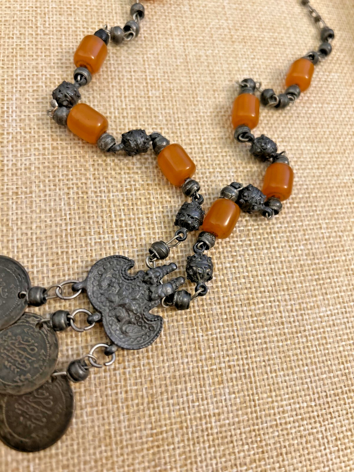 Vintage amber necklace coins possibly North African / Moroccan