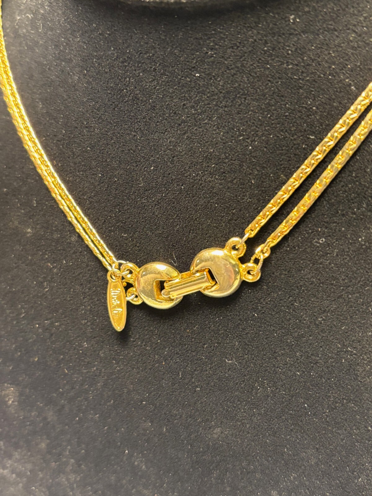 Necklace Long Multi Layer Chain Gold Tone Signed Interesting Large Clasp