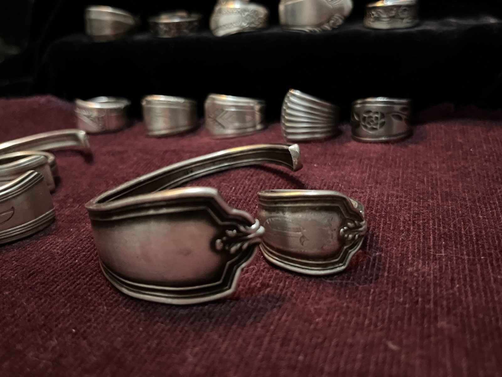Spoon Ring & Bracelet Lot Of 24-Silver Plated & Stainless Steel Antique Deco