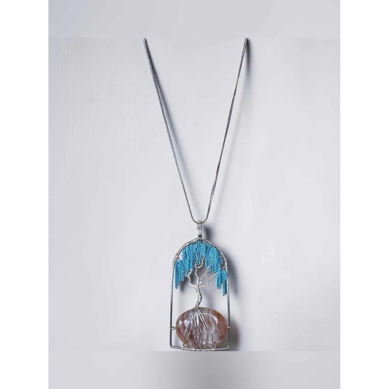 Vintage Tree of Life Pendant Necklace with Agate Stone