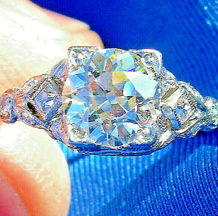 Original EARTH MINED DIAMOND Deco Engagement Ring 1.5 Antique Platinum Solitaire