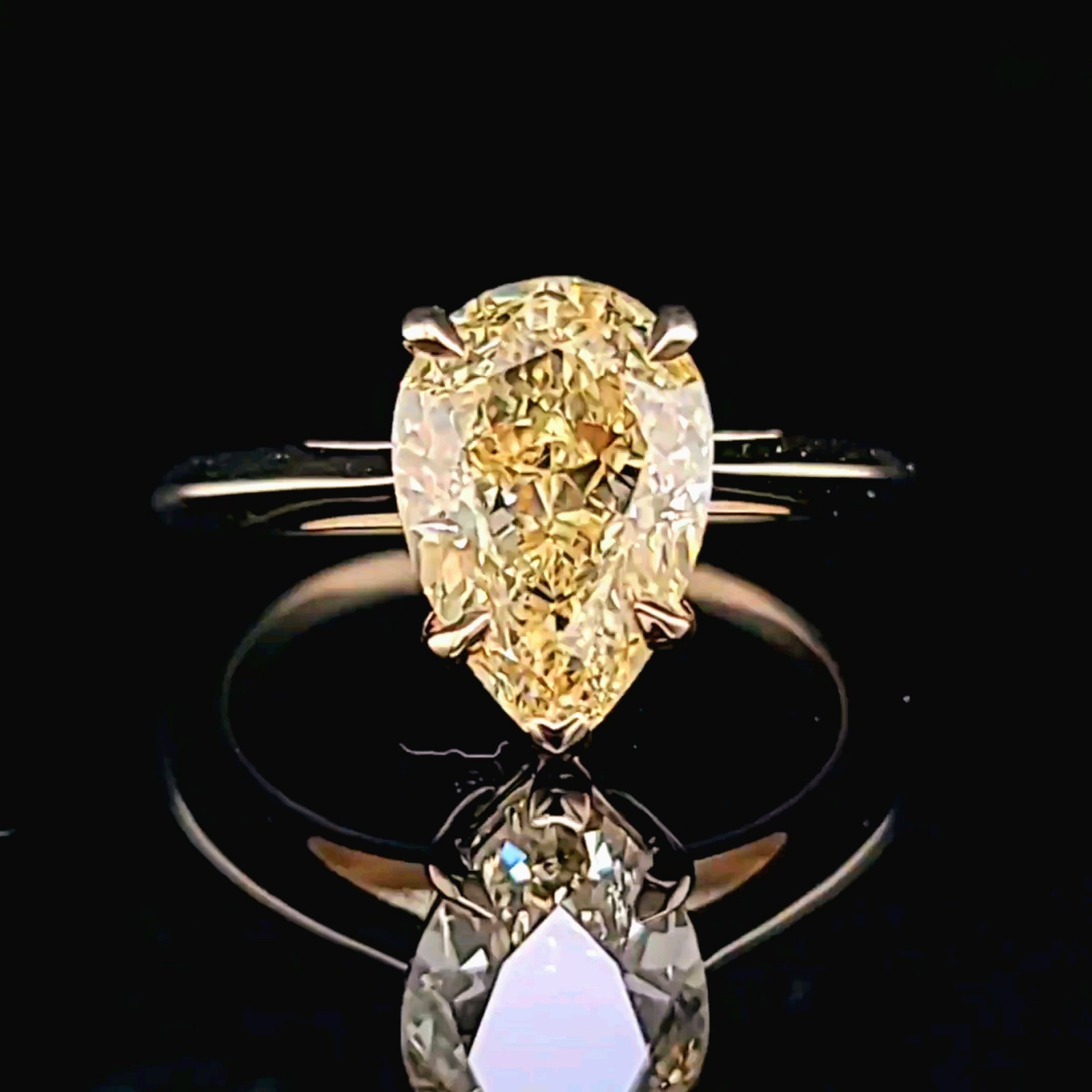 14k Yellow Gold Engagement Ring 3.51CT. Natural Pear cut Yellow Diamond GIA Cert