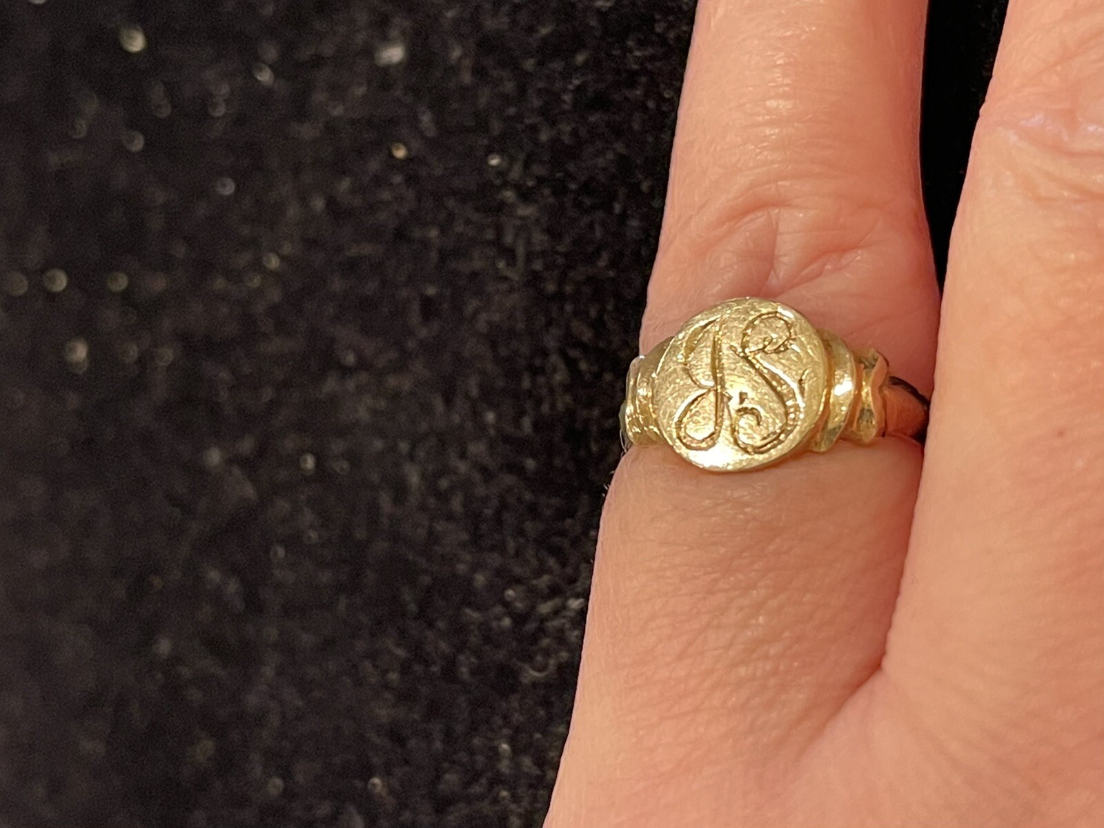 ART NOUVEAU 14k Yellow Gold Oval Signet Ring Monogram “SB_JS” Sz 5 Vintage