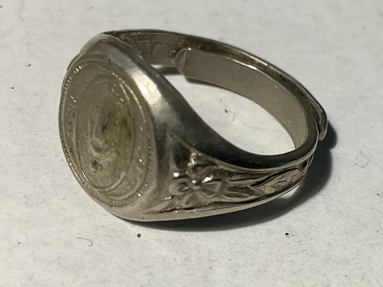 Vintage Catholic Collectible unknown Silver Ring Rare variable size