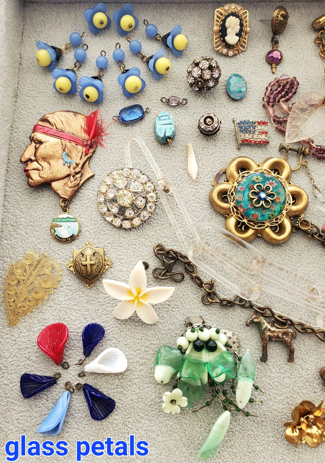 Antique Deco Vintage Glass Jewelry Repair Parts Pieces Scrap Craft Lot