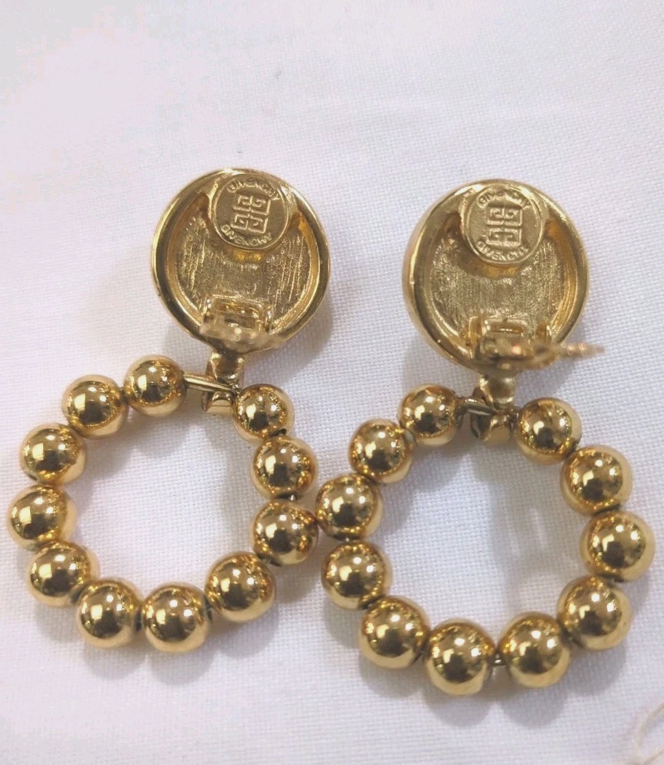 Vintage GIVENCHY Large Crystal Gold Tone Beaded Drop Earrings