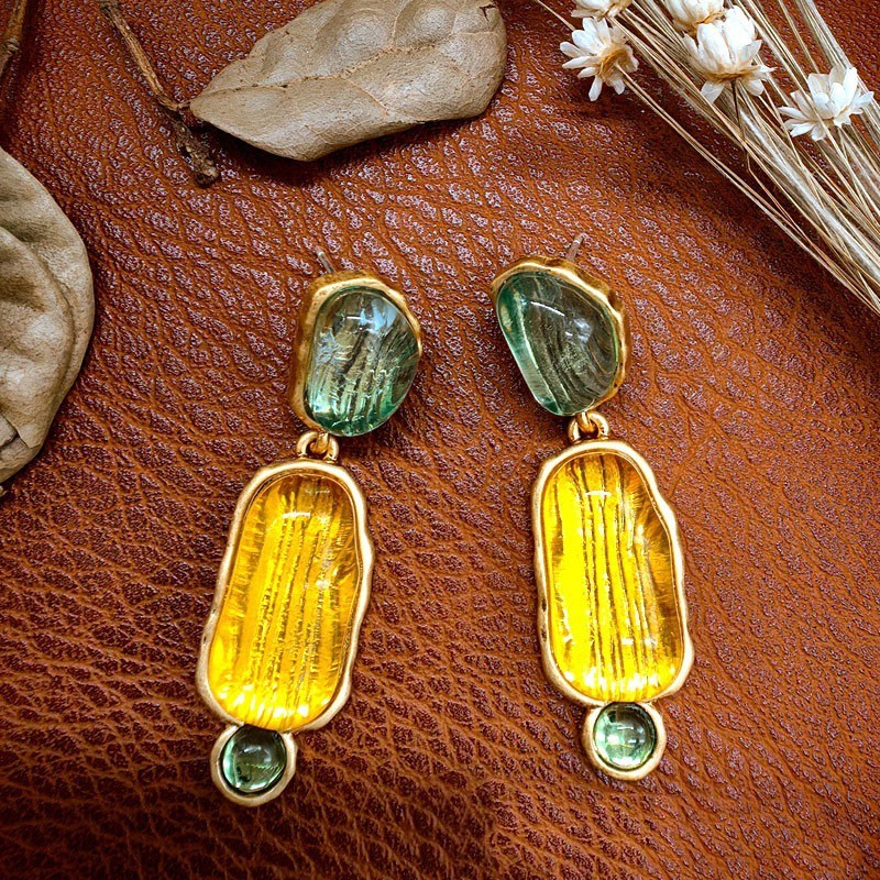 Vintage Gold Earrings- Jelly Studs- Electroplated Craftsmanship- Jewelry Gift