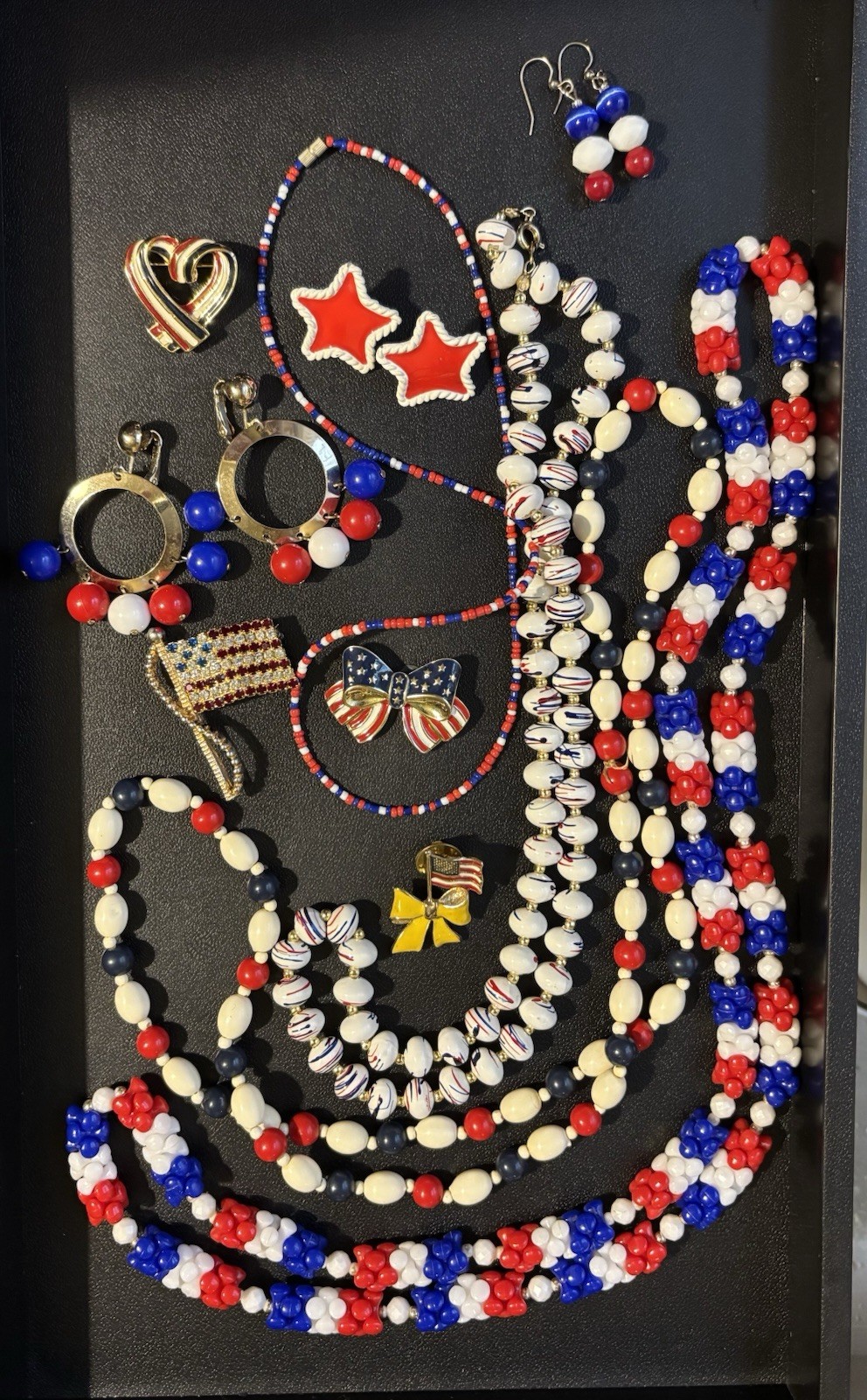 Vintage Patriotic Jewelry Lot Signed & Unsigned Plastic Enamel Rhinestones
