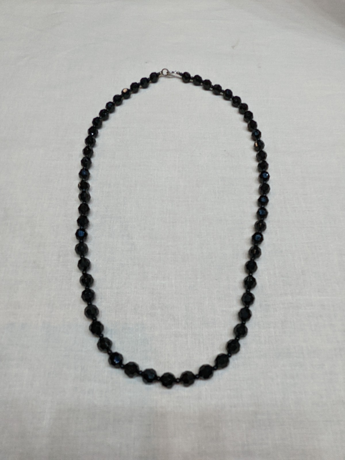 Vintage Black Glass Bead Necklace Classic Retro Gothic Emo Long ~24″