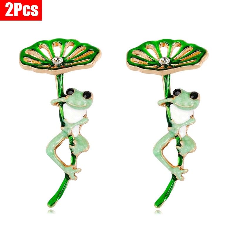 2Pcs Frog Lotus Leaf Brooch Animal Lapel Pin Cute Women Daily Party Jewelry Gift