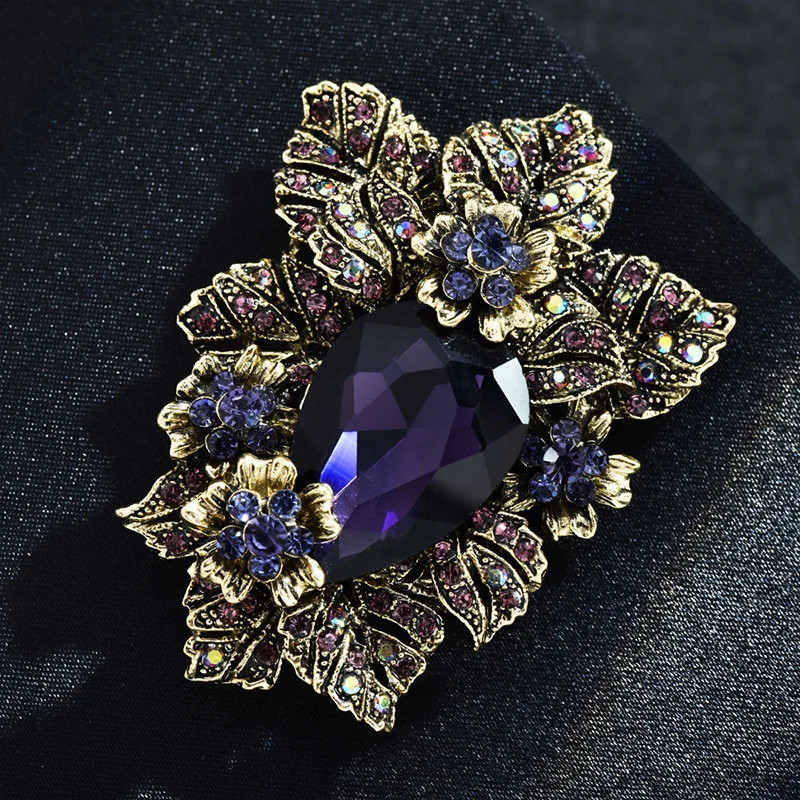 Exaggerated Full Crystal Luxury Flower Brooch Women Men Vintage Exquisite Pin