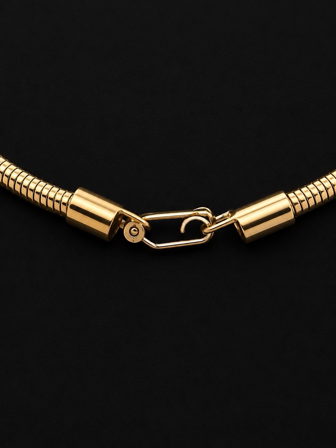 Vintage Gold Tone Geometric Statement Necklace Black White Enamel Snake Chain