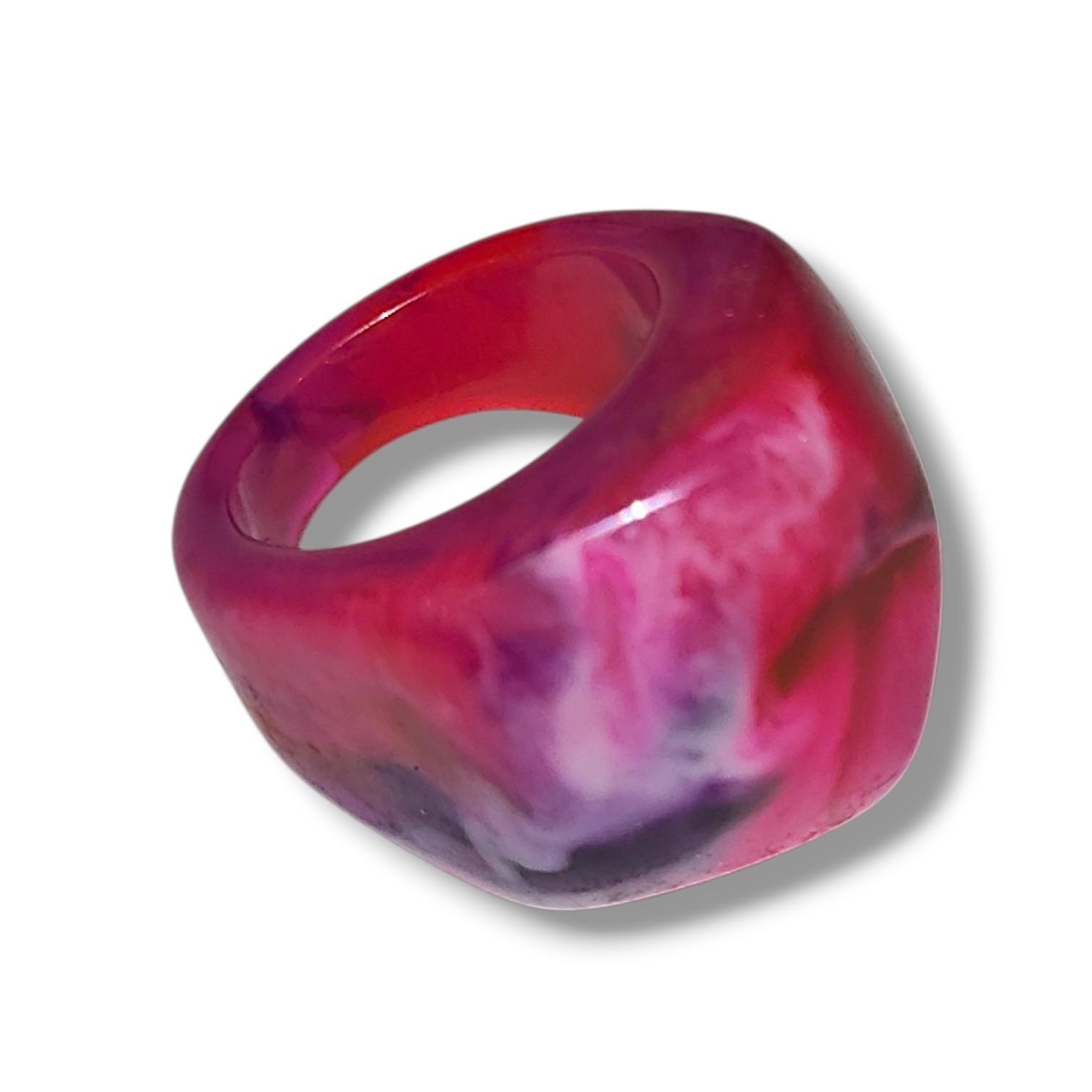 Pink Marbled Acrylic Cocktail Ring Size 9 Chunky Statement Retro Resin Y2k