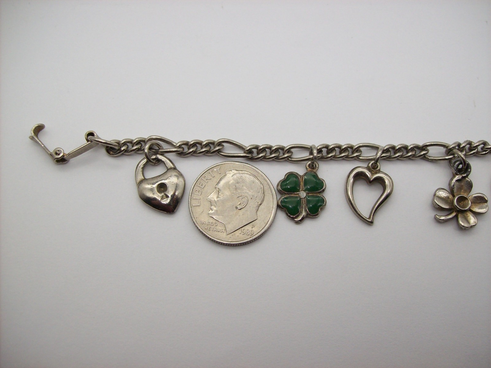 Vintage Silvertone Mix GOOD LUCK Charm Bracelet, Enamel, some made in Germany