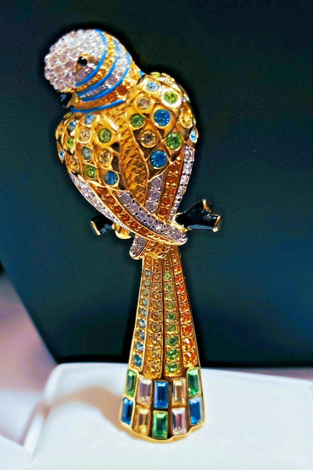 SWAROVSKI Parrot Brooch Aqua & Green Pave Crystals Gold Encrusted