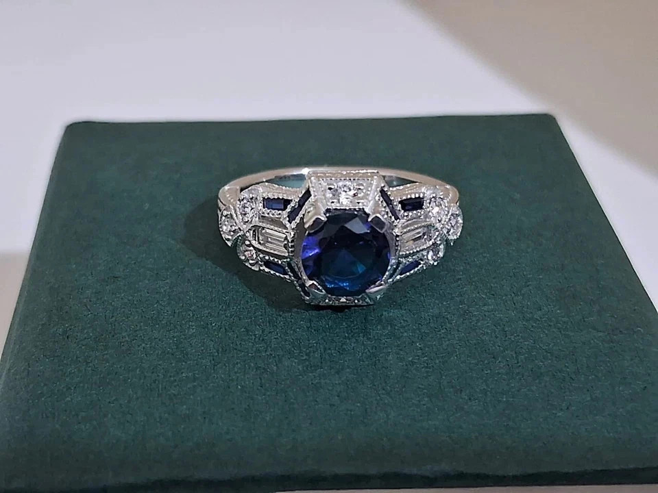 Art Deco Style Round Cut Lab Created Diamond 925 Silver Anniversary Gift Ring