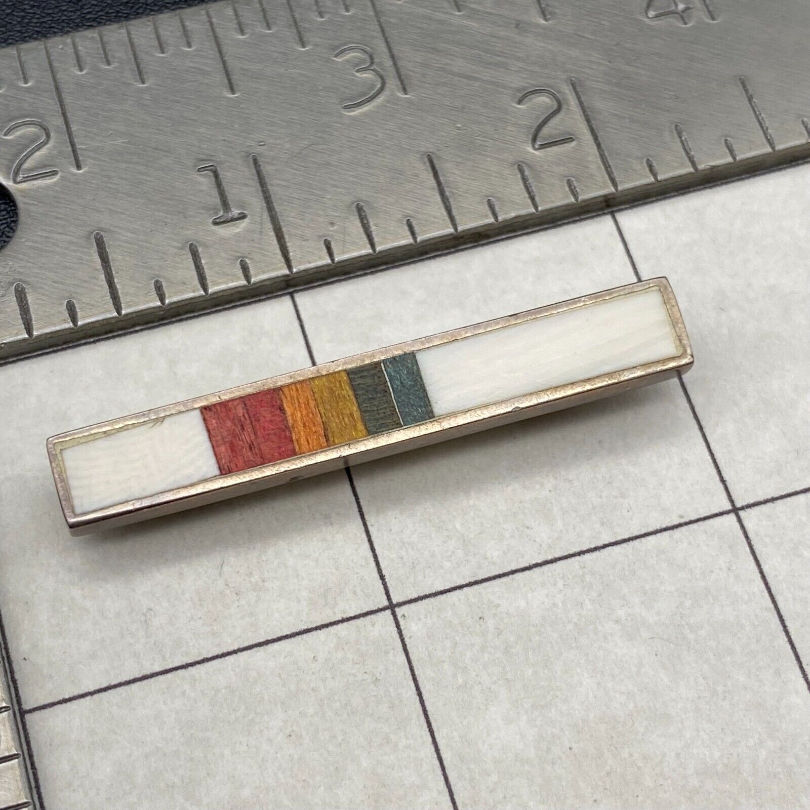 Vintage Modernist Minimalist Multiple Inlay Silver Bar Pin Brooch