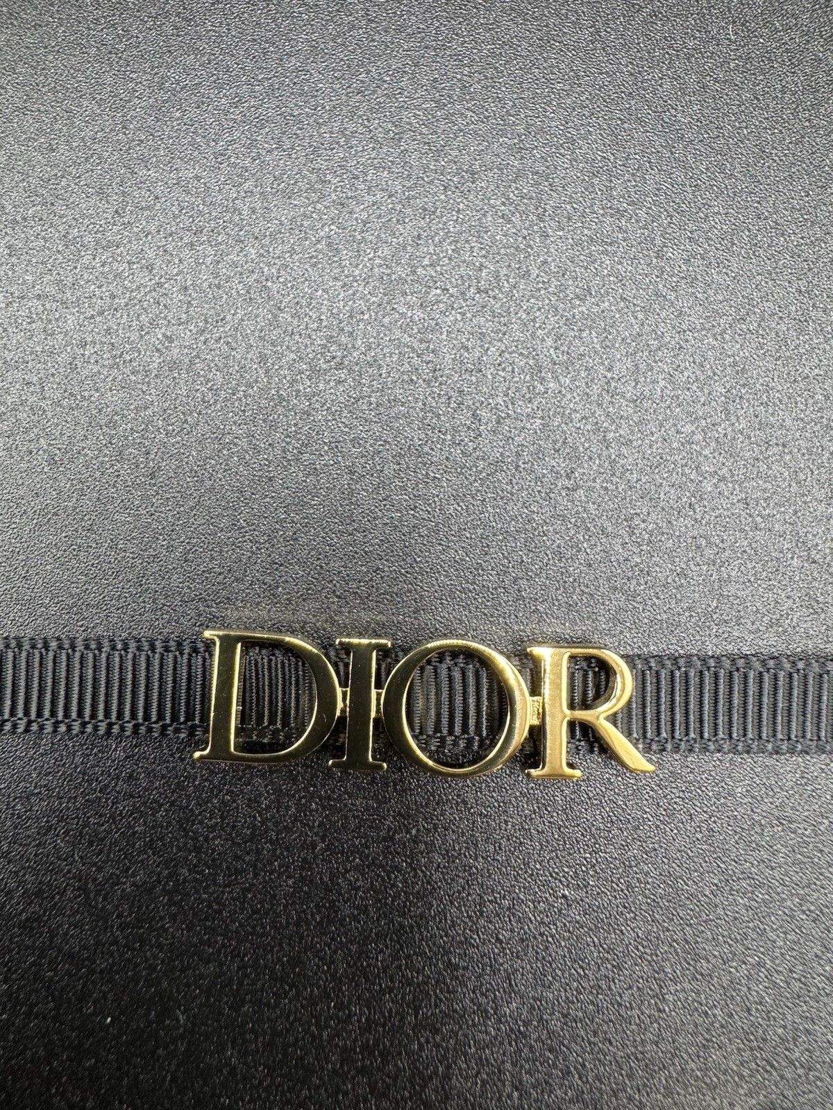 Vintage Christian Dior Black Ribbon Logo Choker Necklace Gold Tone