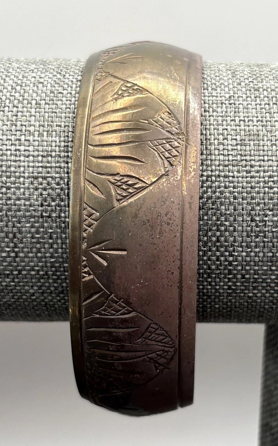 Vintage Brass Tone Plated Bangle Bracelet Wide Engraved Ethnic Boho Bohemian