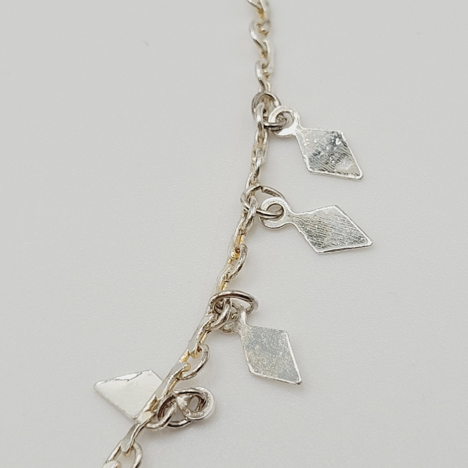 Fringe Geometric Metal Shapes Silver Tone Vintage Single Strand Necklace 39 inch