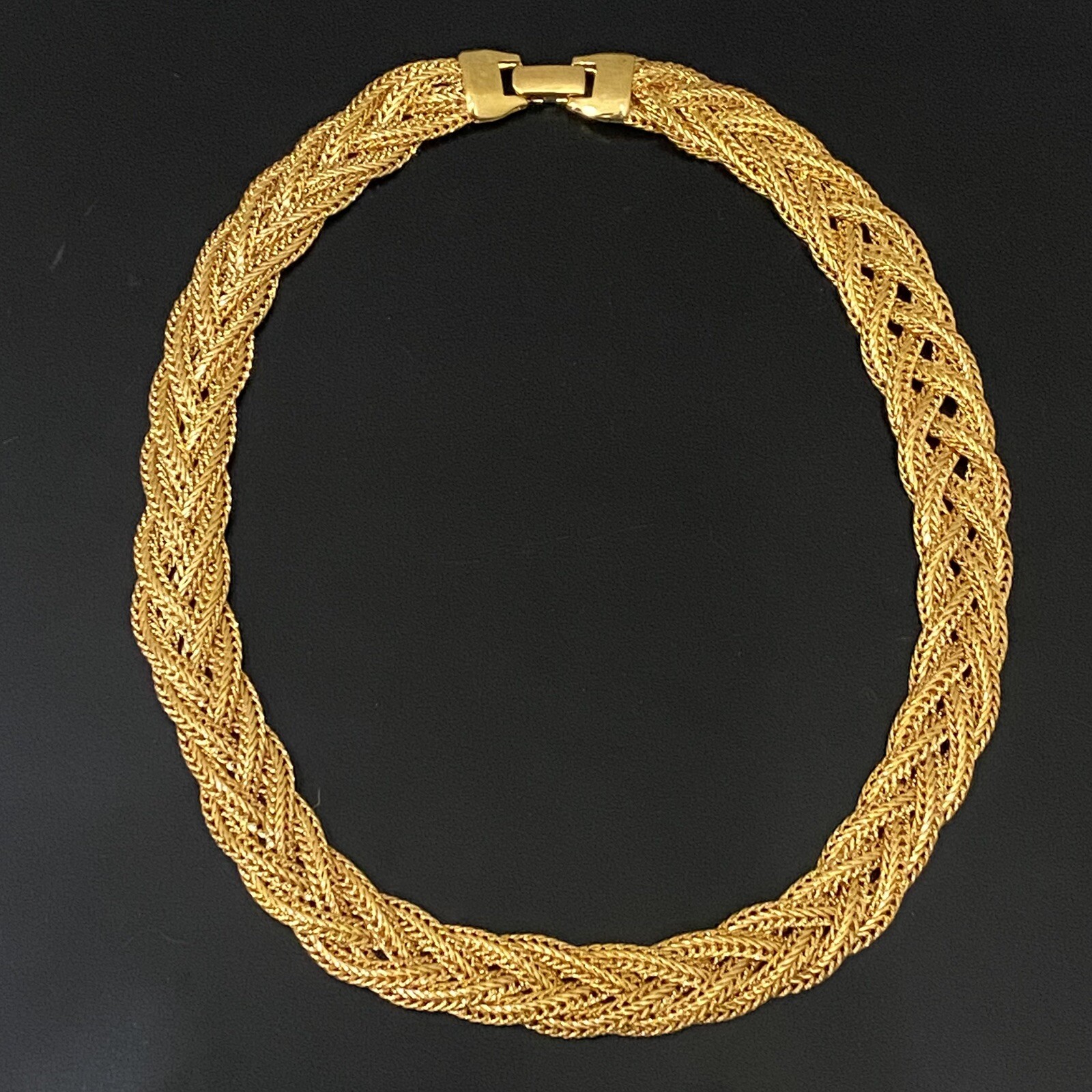 Vintage Unsigned Gold Tone Braided Chain Collar Runway 18” Necklace 58g.