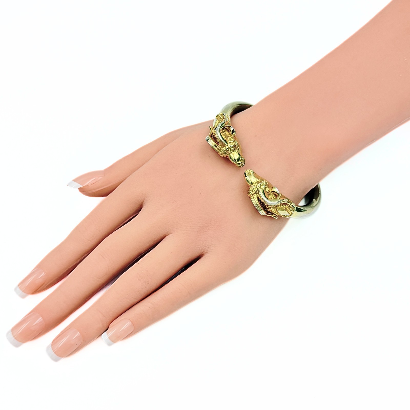 Charming Etruscan Revival Figural Dual Ram Head Alloy Magnetic Bracelet