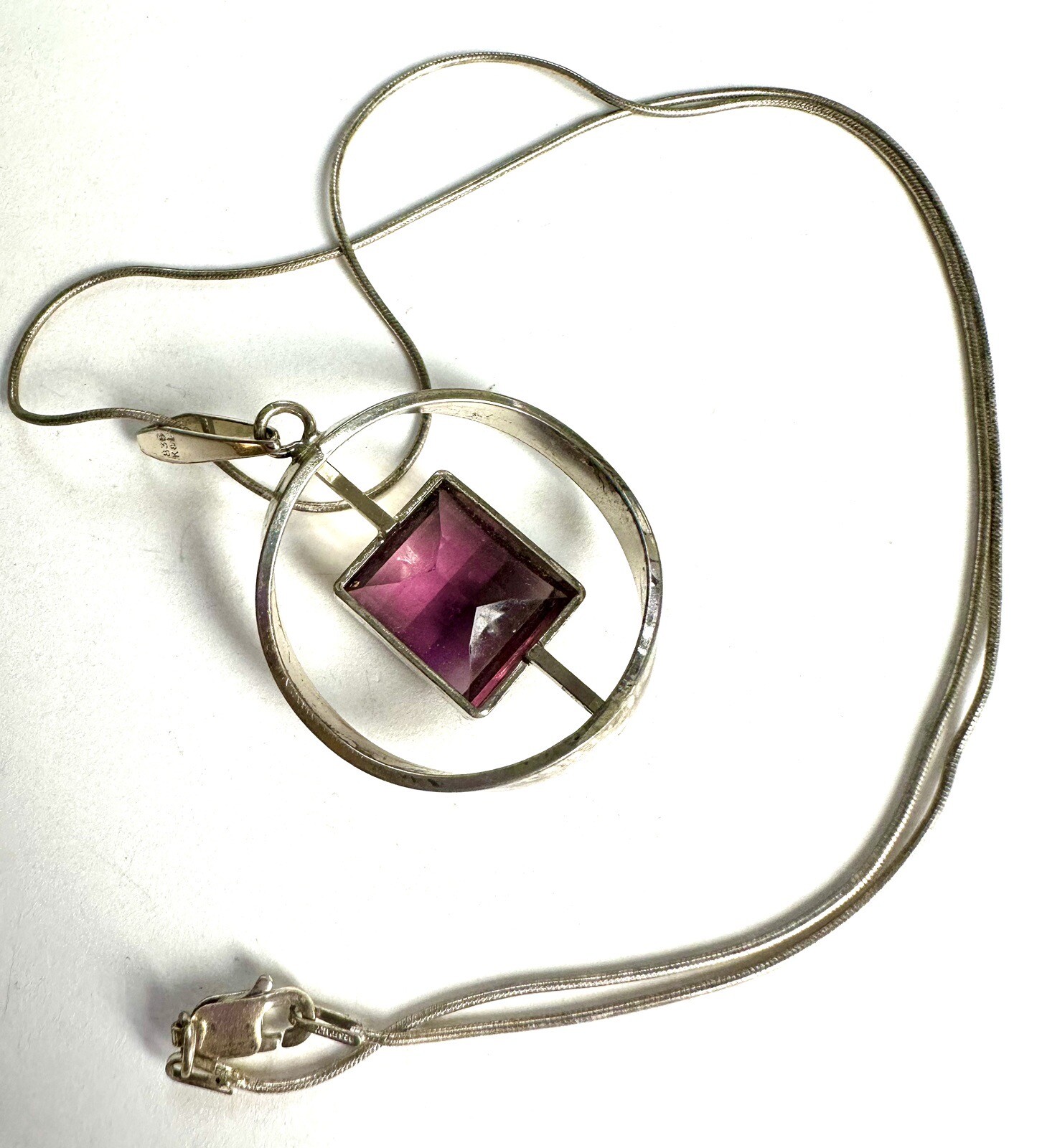VTG K&L Kordes Lichtenfels Modernist 835 Silver Amethyst German Pendant Necklace