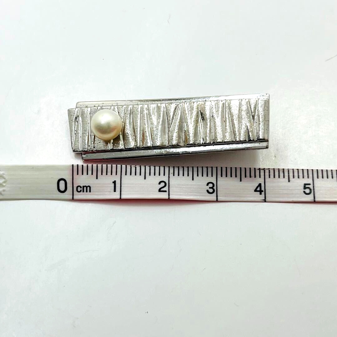 OLD TASAKI JAPAN Akoya 6.4mm Pearl Silver Tie Bar Clip Super Rare OOP