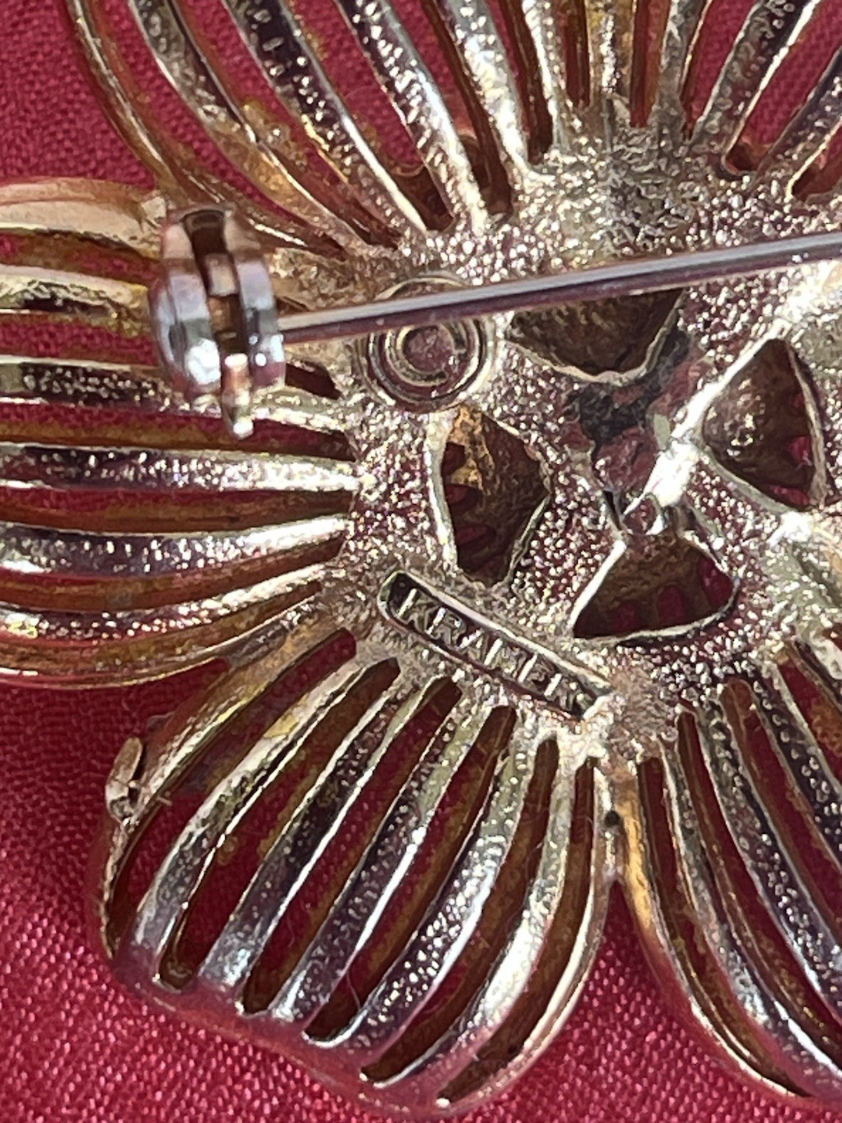 Two Vintage Signed Gold Tone Pin/Brooches- Shells & Flower Coro & Kramer- Look!