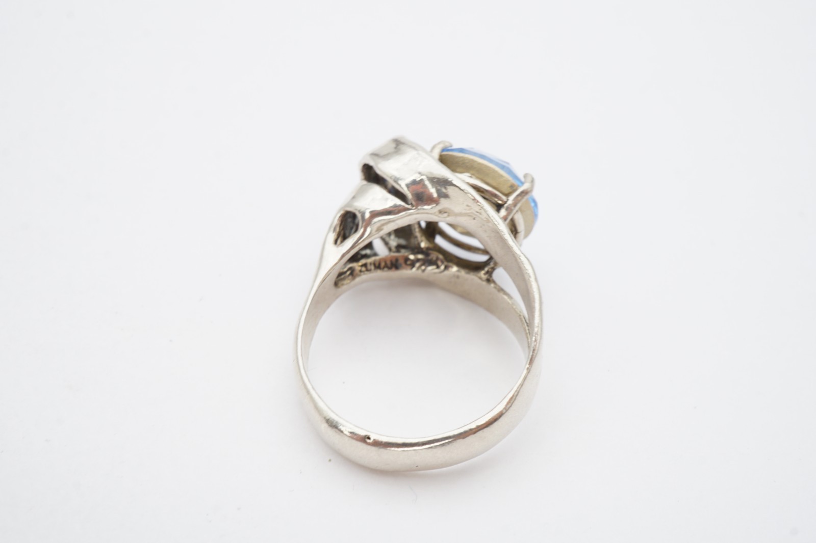 Vintage Sterling Silver 925 Blue Glass Stone Ring Size 9.25 Signed Zuman