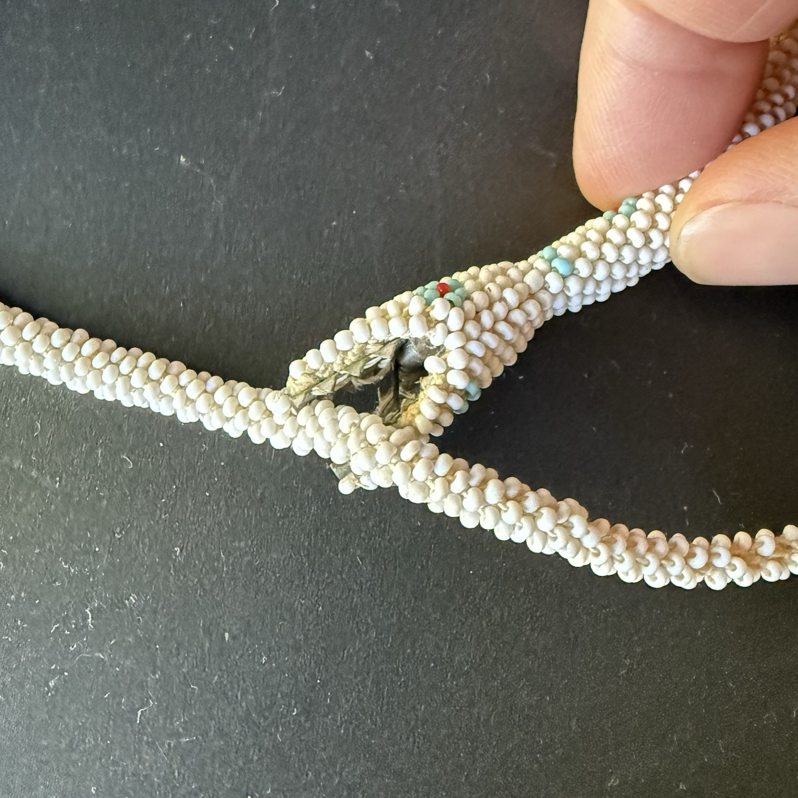 1920-30 Crochet Beaded Snake Necklace Metal Clamp Rare WWI Prisoner of War RARE