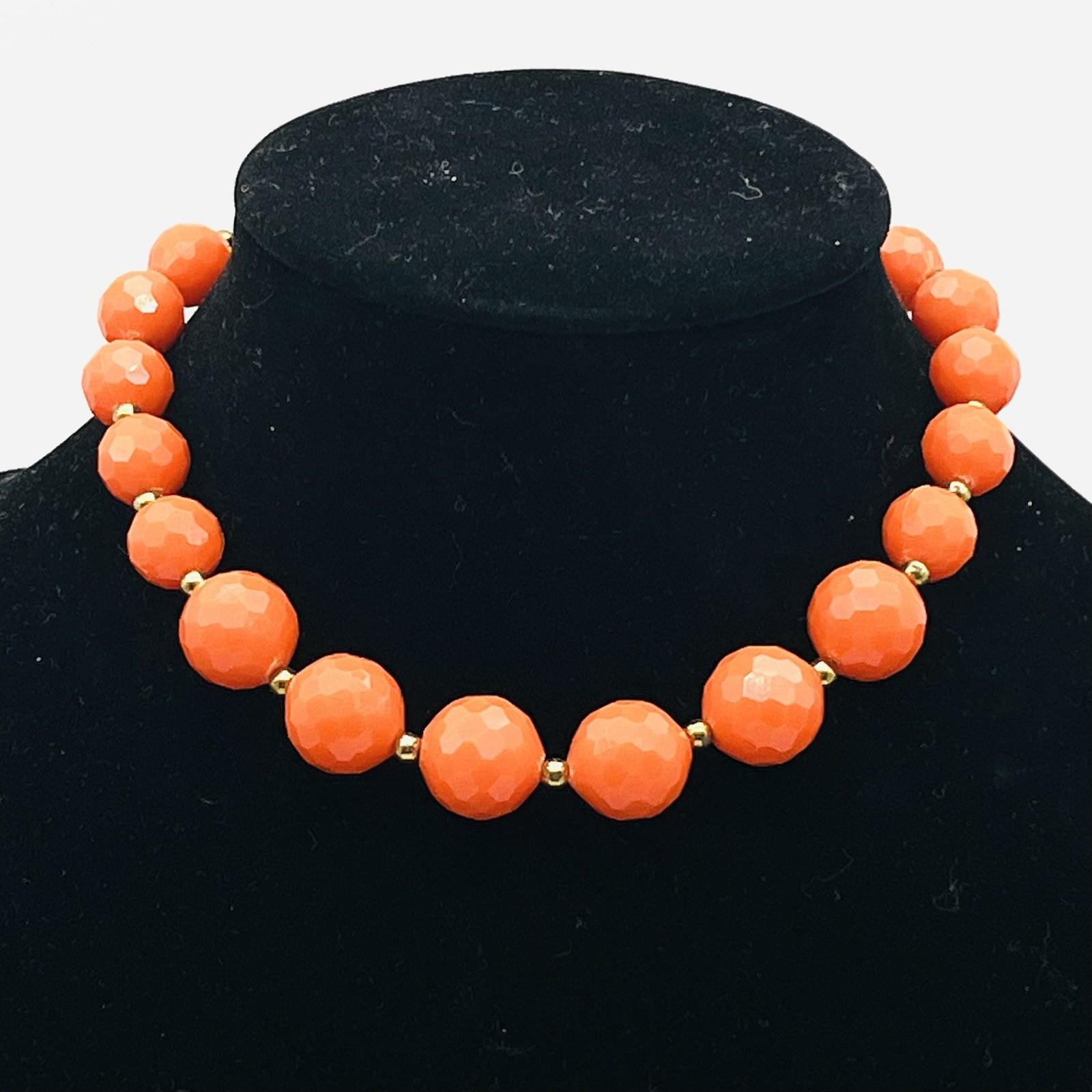 Vintage Plastic Necklace Chunky Orange Multifaceted Beads 15″