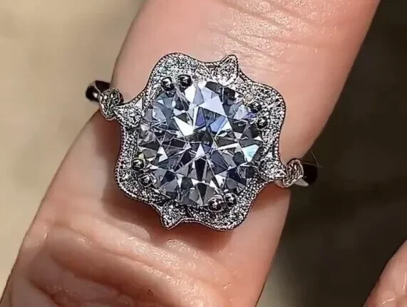 Art Deco Style Round Cut Lab Created Diamond 14K White Gold FN Engagement Ring