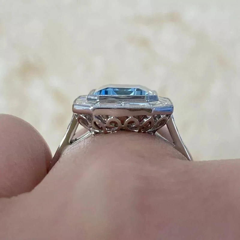 2.80CT Emerald Aquamarine Lab Created Diamond Wedding 14k White Gold Fn Ring