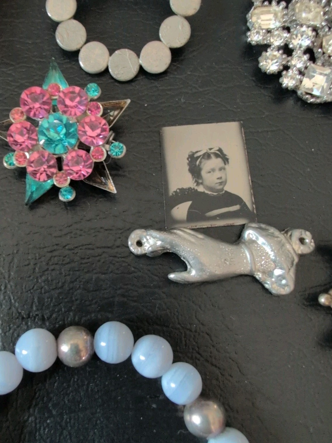 Vintage Mid Century Mod Estate Jewelry Lot Brooch Earrings Larimar Bracelet Doll