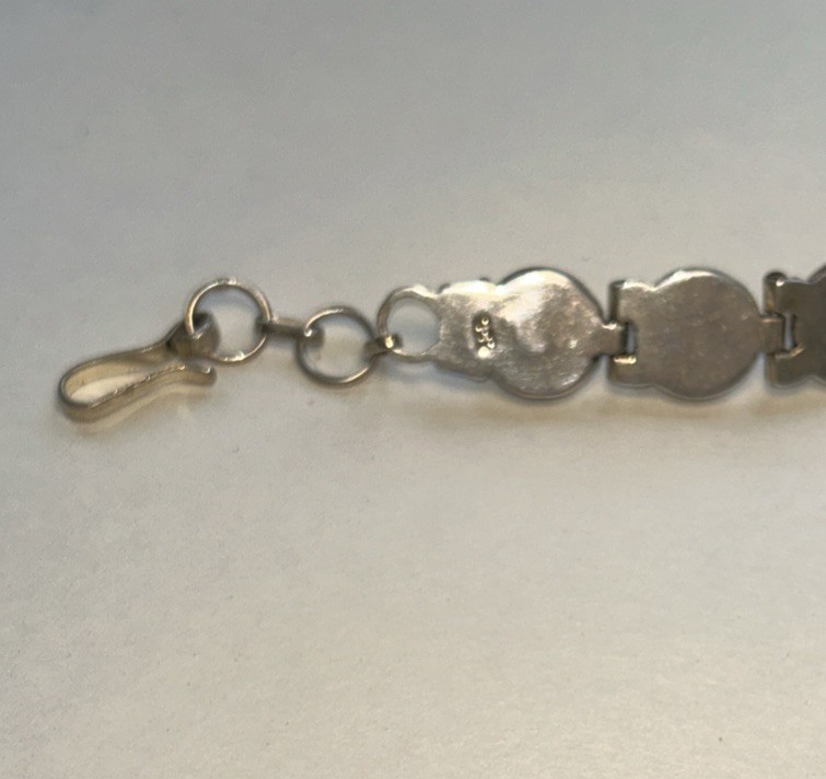 Vintage 925 Silver Rose Quartz Bracelet Cabochon Stone Hook Closure 7”