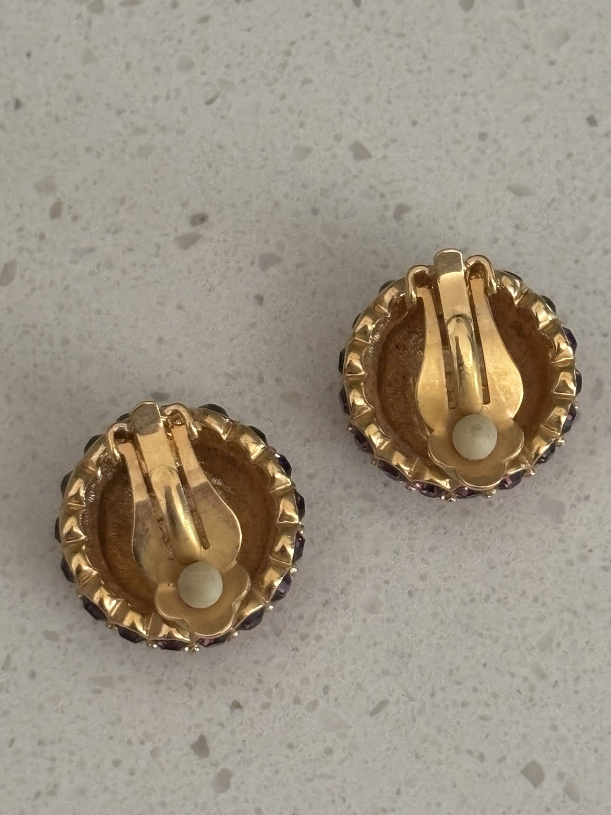 Joan Rivers Gold Round Pink & Red Rhinestone Clip-On Earrings