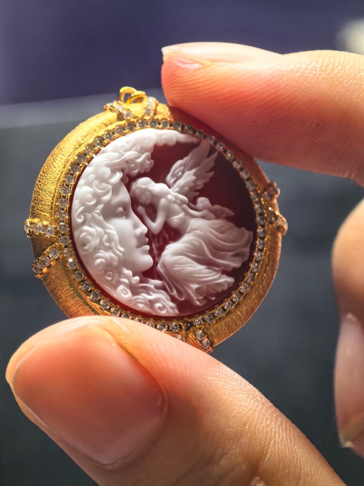 925 sterling silver red Agate Cameo vintage jewelry Pendant estate jewelry