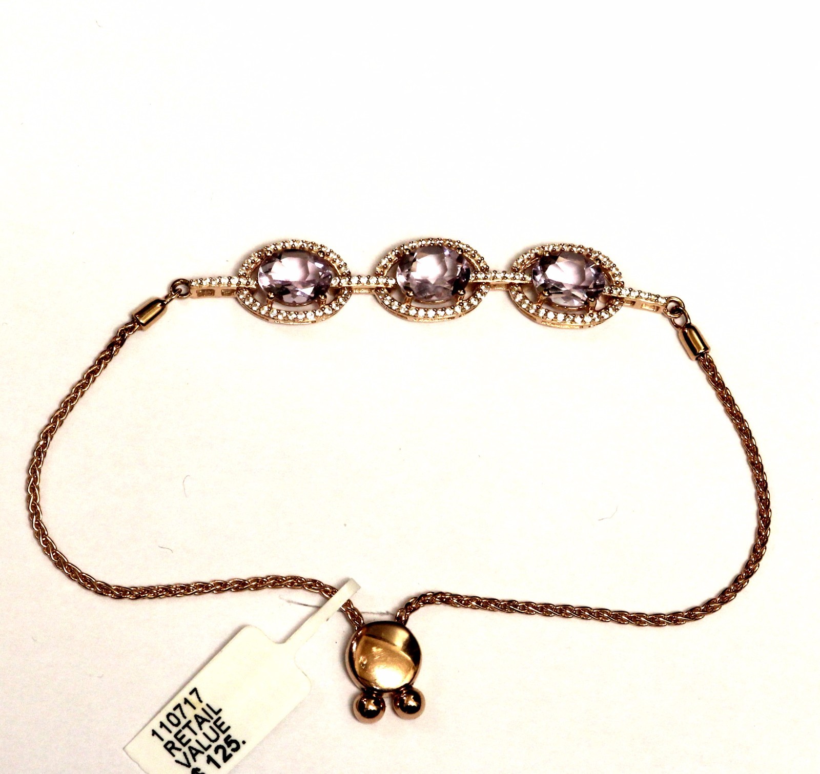 925 Silver 14k rose plated amethyst lab white sapphire bracelet 9.4g gemstone