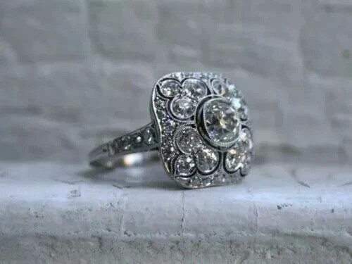 Art Deco Vintage Style 3Ct Round Lab Created Diamond 14K White Gold Finish Ring