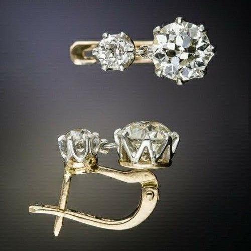Art Deco Vintage 4.2Ct Round Cut Diamond Drop/Dangle 14K Yellow Gold FN Earrings