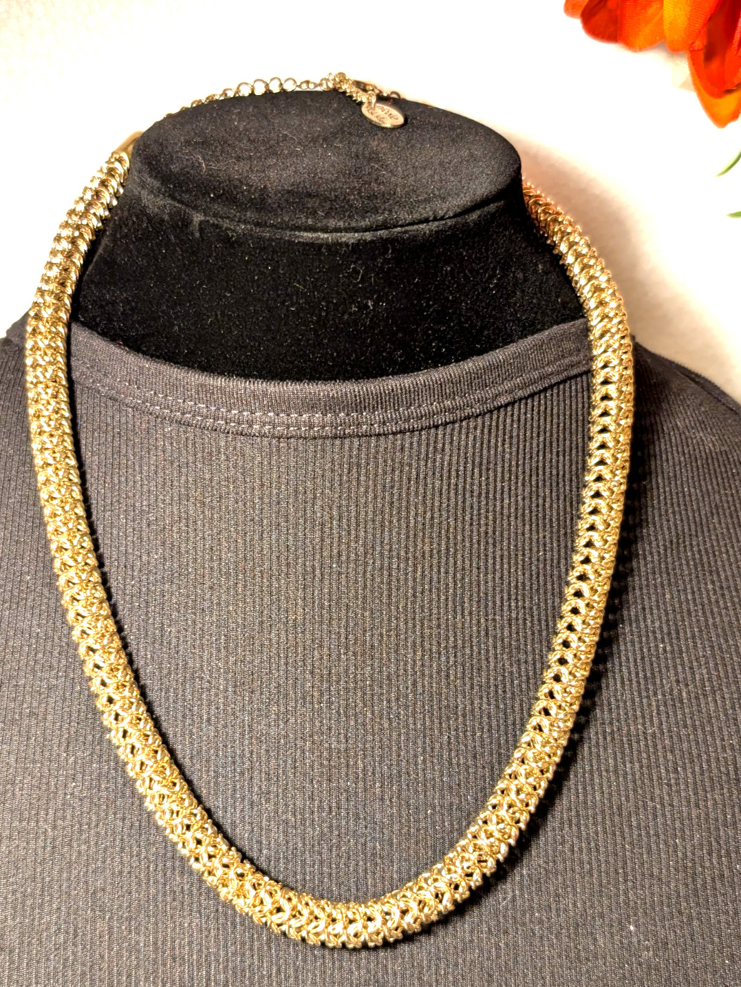 Gold Tone Lot Acrylic Cabochons & Crystal Teardrop Tassels Statement Necklace